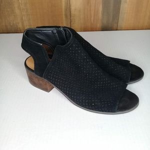 Lucky Brand Nerelly Black Perforated Suede Sling Back Peep Toe Bootie Sz 10